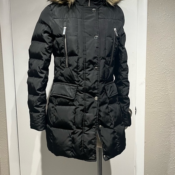MICHAEL Michael Kors Black Puffer Jacket Mid-Length Belted - Picture 1 of 16